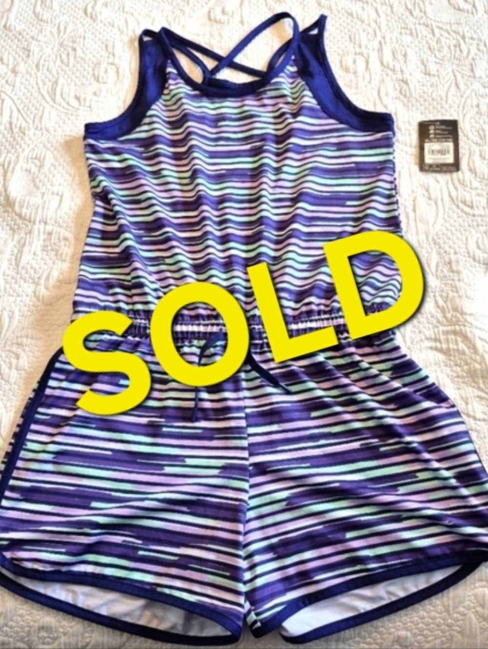Athletic Works girls size XL shorts romper, green purple navy elastic waist NEW